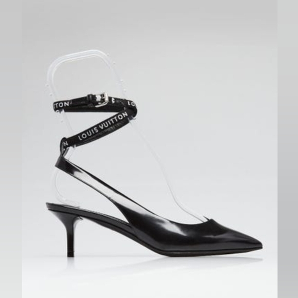 Louis Vuitton Black Smooth Leather Call Back Ankle Wrap Pumps 36 Sz - Picture 1 of 5